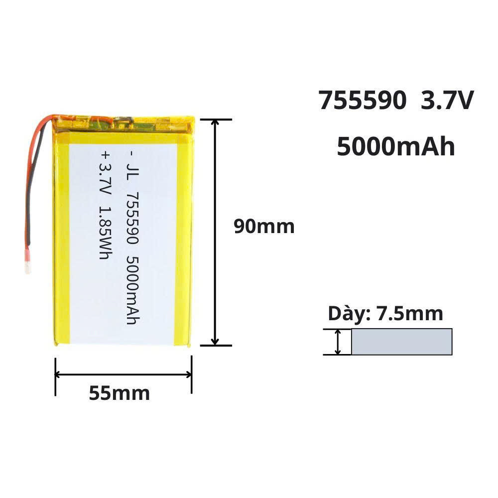 Pin sạc Lipo 5000mAh 3.7V 755590