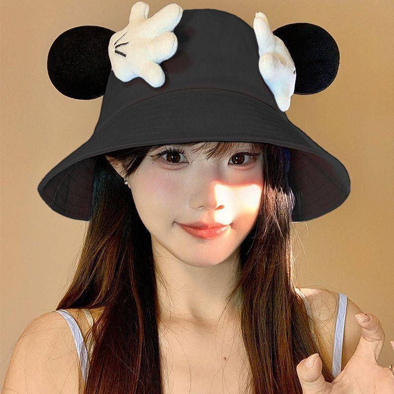 Cute Mickey Ears Bucket Hat Women's Summer Face-Looking Sun-Proof Bucket Hat Hat Cartoon New Photo T