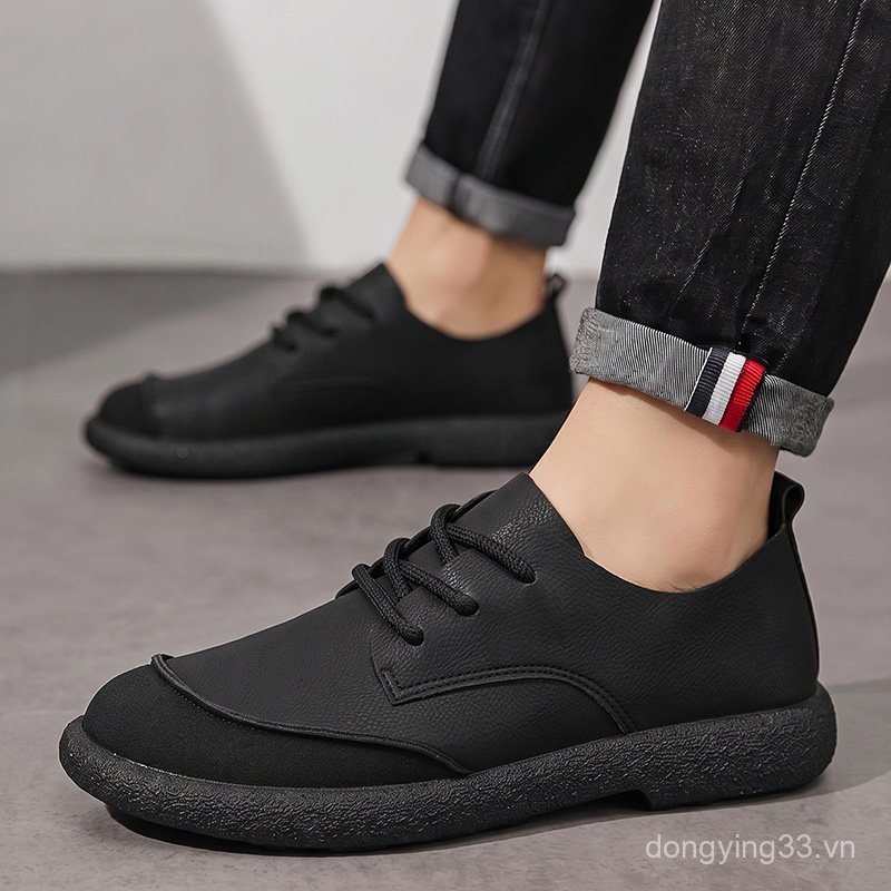 Giày Nam Phong Cách Mới Giày Mũi To Da Thoáng Khí Chống Trơn Trượt Đế Mềm Giày Da Nam Retro Loafers 