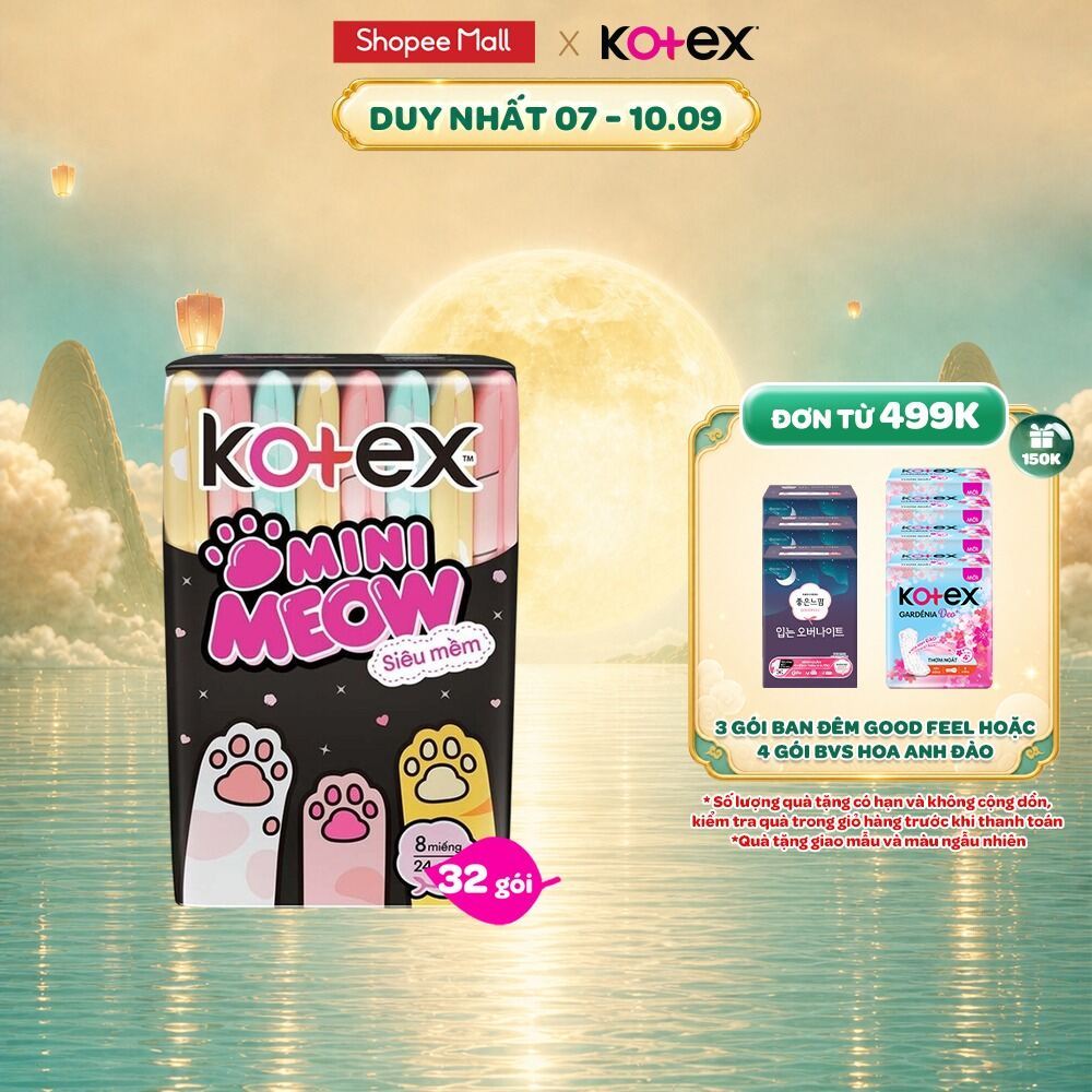 Combo 32 Băng vệ sinh Kotex MiniMeow Siêu mềm siêu mỏng cánh 8 miếng