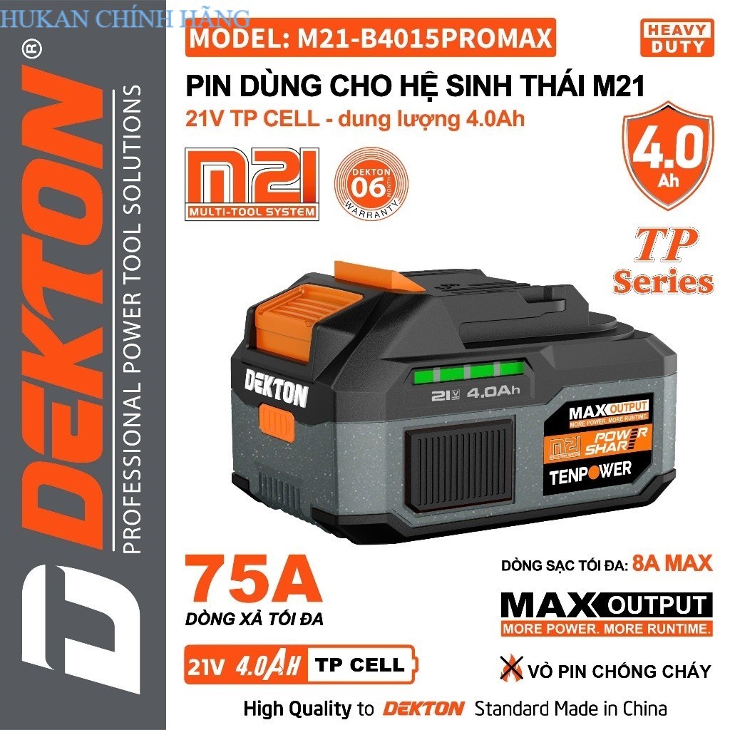 PIN DEKTON THẾ HỆ THỨ 3 M21GEN 3 PRO-Pin B4015PROMAX-4Ah-5Ah-6Ah-7.5Ah HUKAN CHÍNH HÃNG