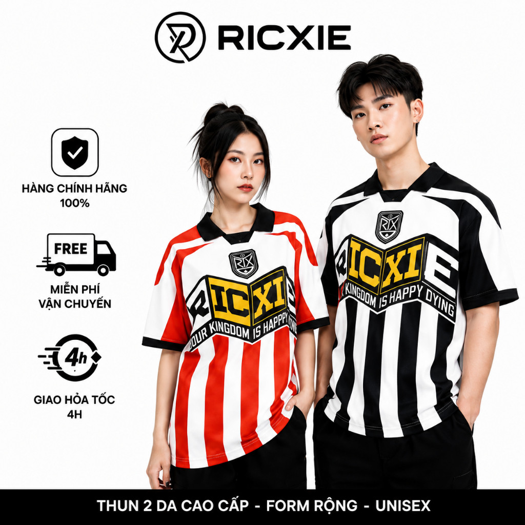 R RICXIE Unisex Áo Polo Đen Đỏ Xanh Kẻ Sọc Blockore Co Giãn Rộng 2 Da
