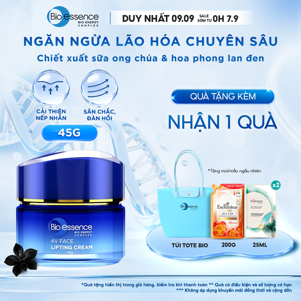 Kem dưỡng ngăn ngừa lão hóa, nâng cơ mặt  & dưỡng sáng với hoa phong lan đen và tinh chất gạo Bio essence Bio-Vlift 45g