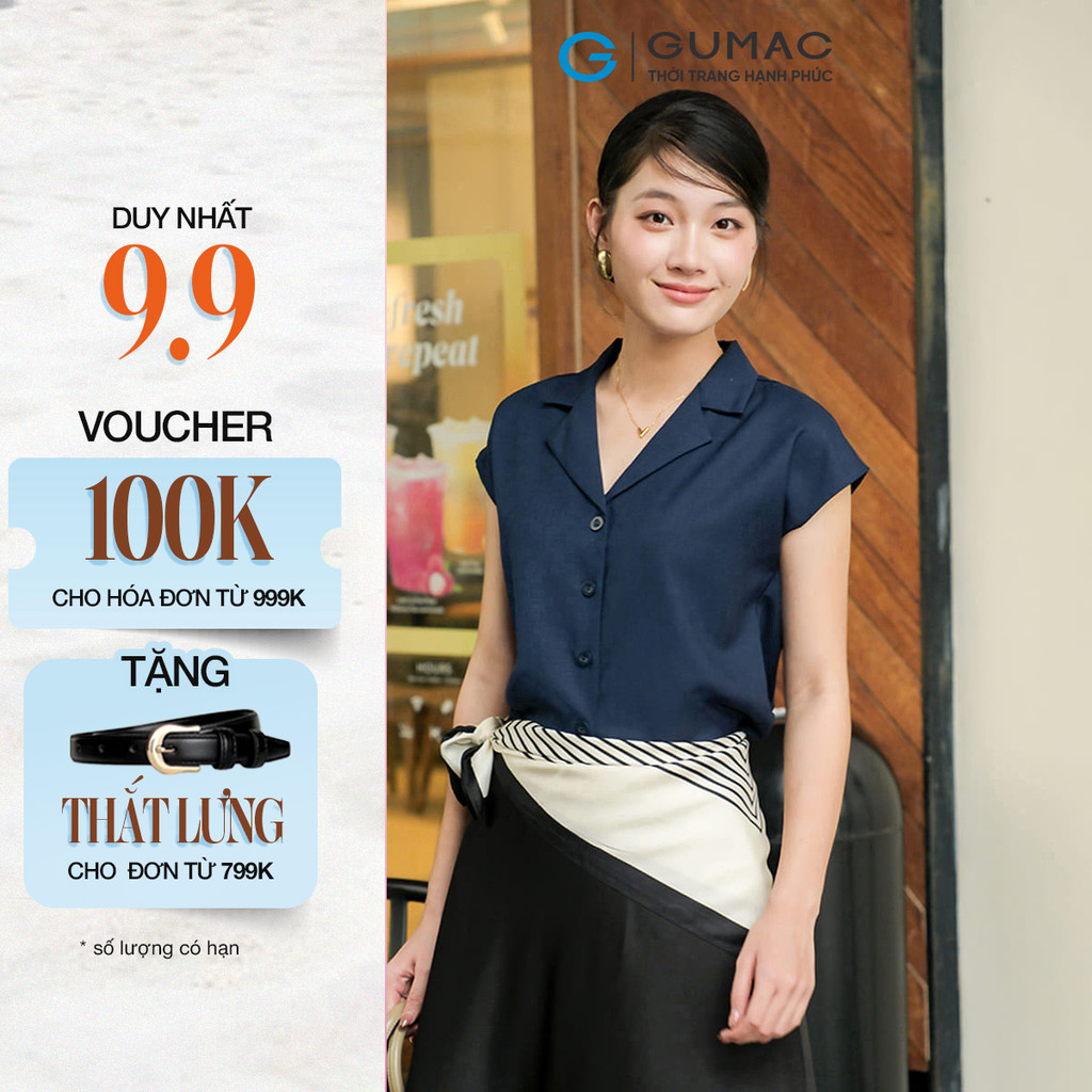 Áo Sơ Mi Nữ Cổ Danton GUMAC Tay Liền Phom Suông Chất Xô Len Mềm Mát Thời Trang Công Sở AF08003