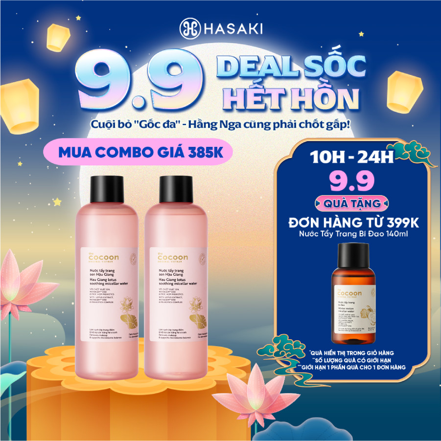 [MEGA 9.9|10H-11H] Combo 2 Nước Tẩy Trang Cocoon Sen Hậu Giang Cho Da Rất Nhạy Cảm 500ml Hasaki Sản Phẩm Chính Hãng