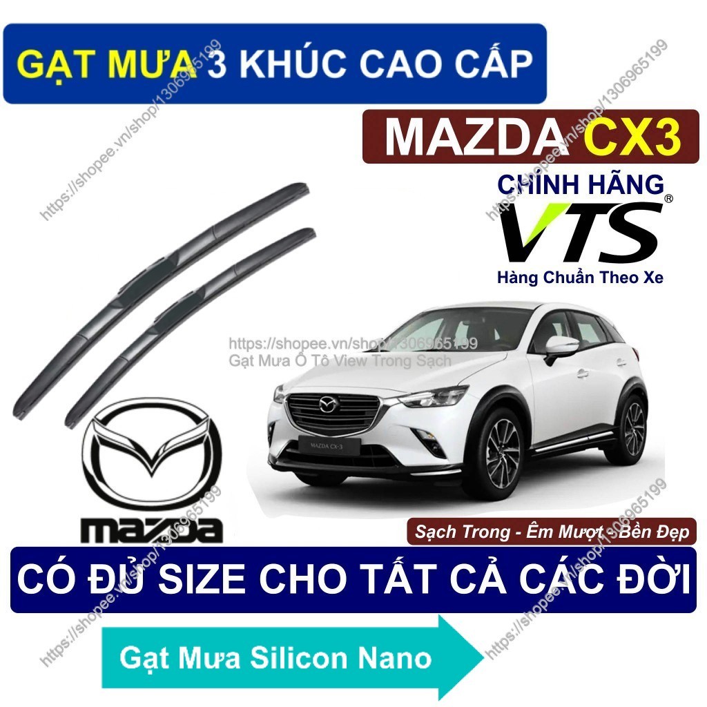 Gạt Mưa 3 Khúc Cao Cấp/ Gạt Mưa Sạch Êm Bền Kính Lái Mazda CX3/ Cặp Gạt Mưa Kính Lái Mazda CX3/  Maz
