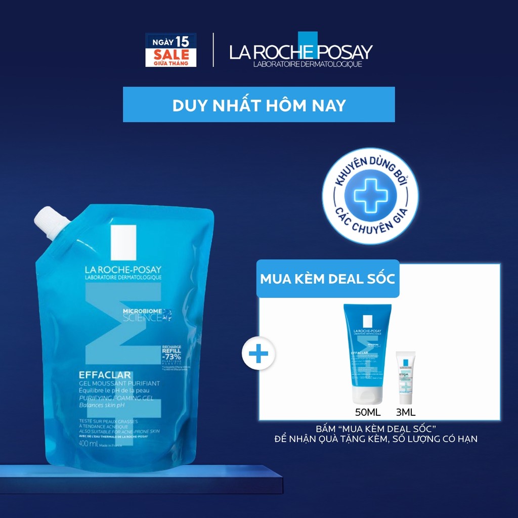 Gel rửa mặt cho da dầu mụn nhạy cảm Effaclar Foaming Gel 400ml (Túi refill)