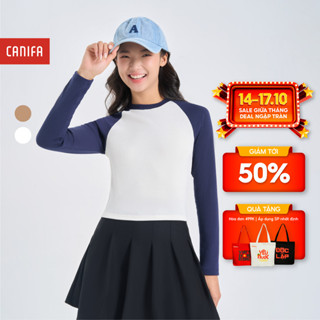 Áo phông dài tay nữ CANIFA  dài tay vai zaclang phối màu 6TL24W010
