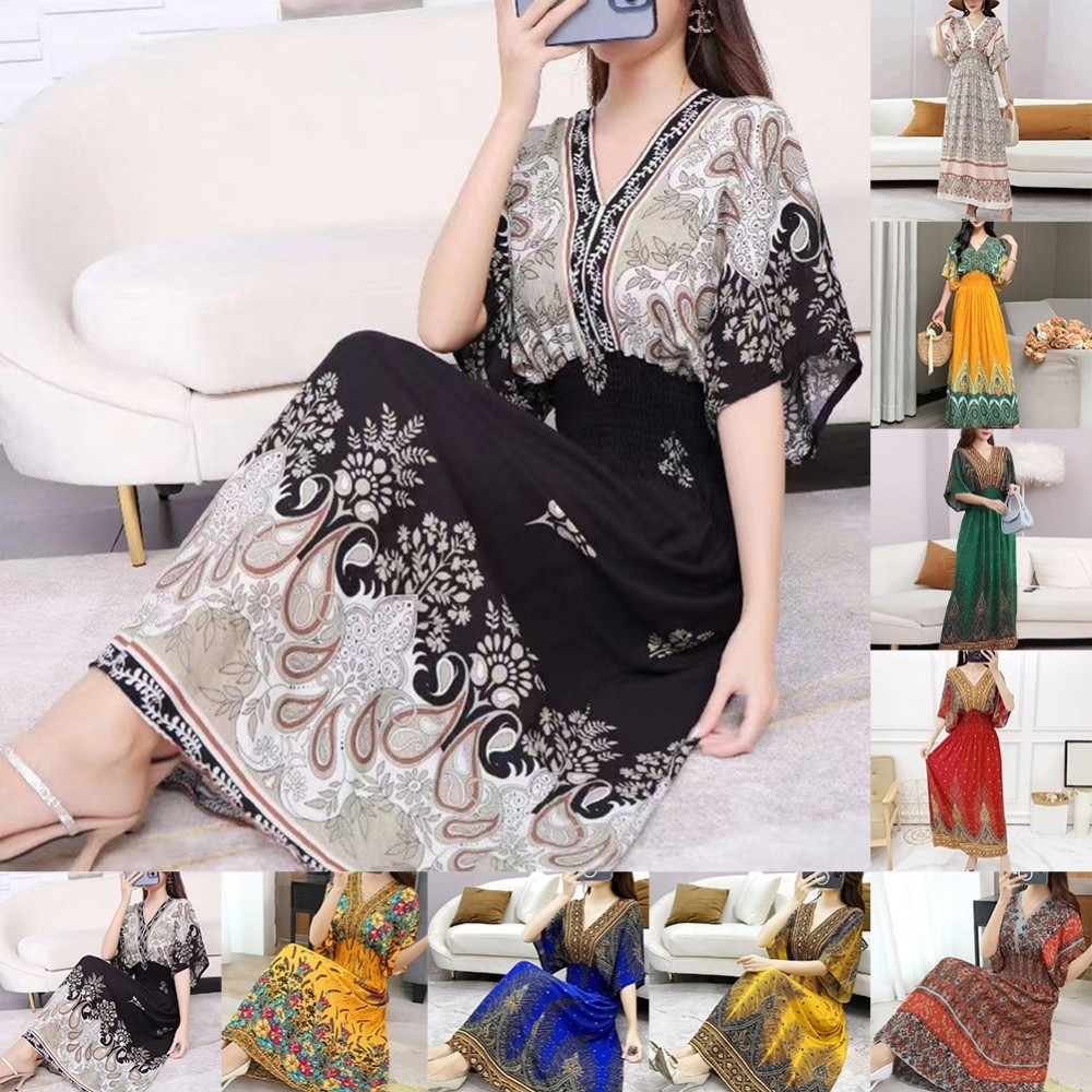 Đầm Nữ Mùa Hè Bohemian Thời Trang In Hoa Đầm Puff Tay