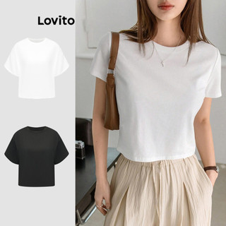 Lovito Áo thun thông thường Áo thun trơn mát mẻ và thoải mái cho nữ L87ED252