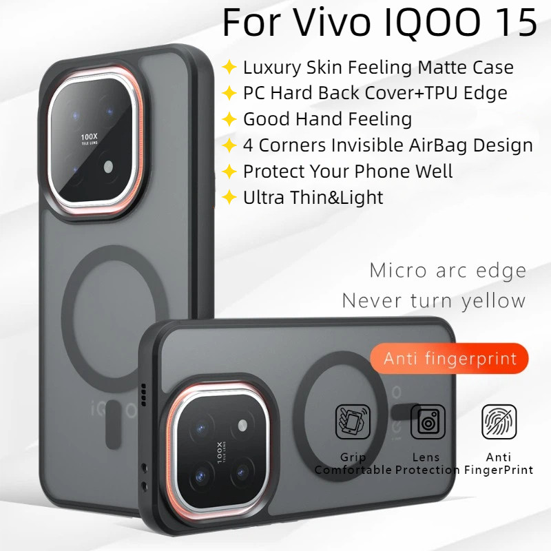 Dành Cho Vivo IQOO15 IQoo 15 Ốp Lưng Da Sang Trọng Cảm Giác Mờ Đen PC Cứng Từ Tính Vỏ Điện Thoại Cho