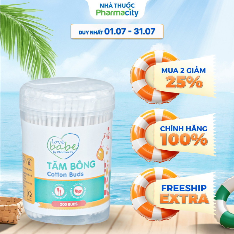 Tăm bông Pharmacity thân giấy cho bé (200 cây/hộp)