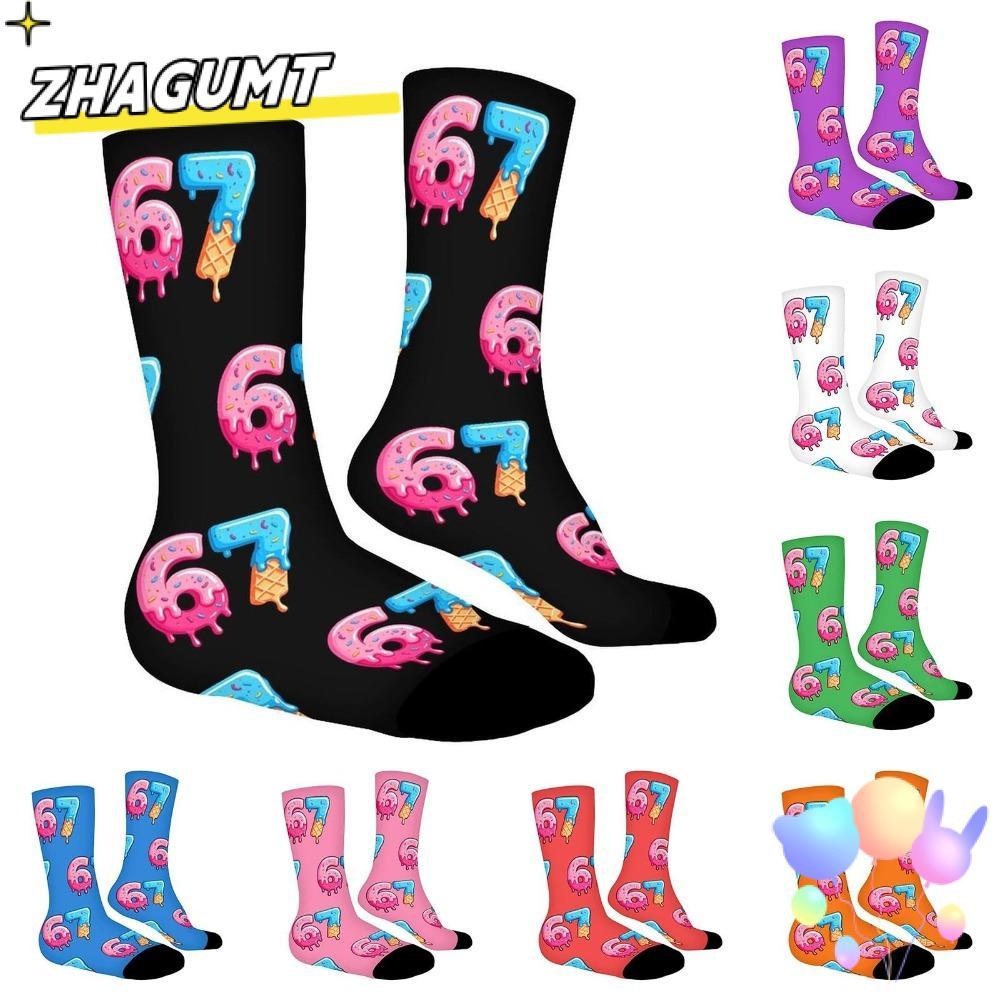 ZHAGUMT 67 Meme Kem Tất, Thoáng Khí Ấm 67 Meme Crew Tất Dài, Hoạt Hình Cotton Ngộ nghĩnh Nhẹ Sáng Tạ