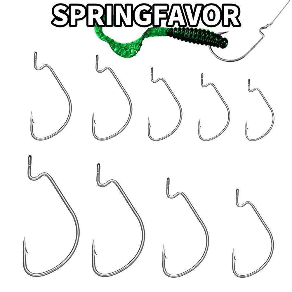 SPRINGFAVOR 10 Chiếc Móc Cá Quay Rộng Hign Thép Carbon Offset Thép Gai Anzuelos Worm Hook