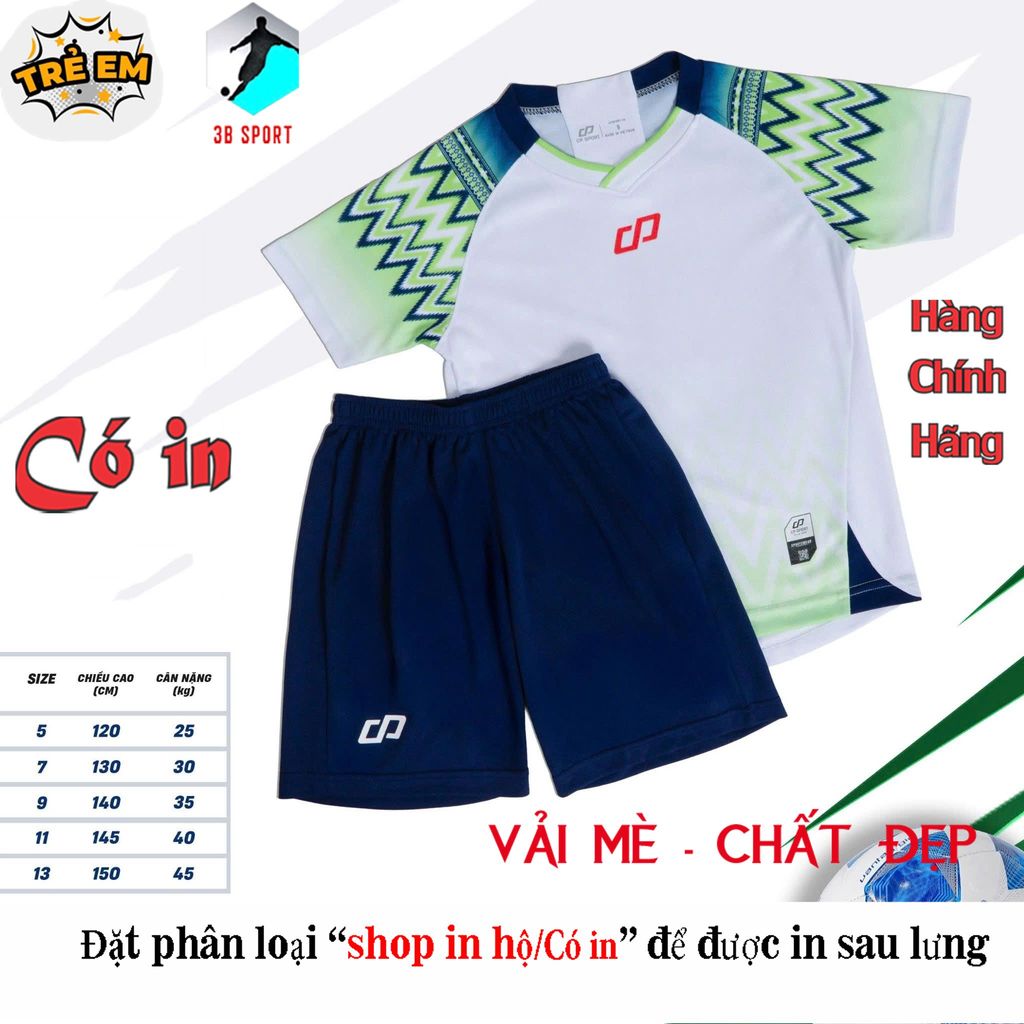 [HÀNG SẴN][Chính hãng CP Sport - Có in tên số] Áo thể thao CP Native Trắng Xanh trẻ em vải mè cao cấ