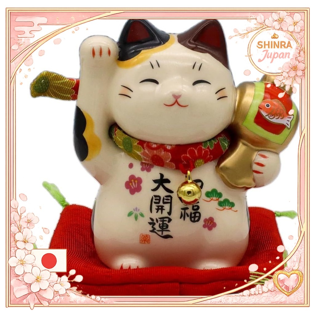 《Direct From Japan》  Lucky cat (with chirimen collar, size 2.5, total length: 8.5cm) Good fortune, g