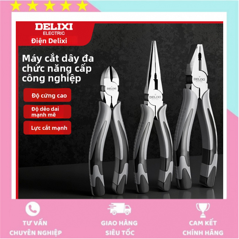 Kìm điện Delixi, kìm mũi nhọn, kìm cắt dây, kìm cắt chéo chuyên dụng cho thợ điện gia đình, kìm đa n