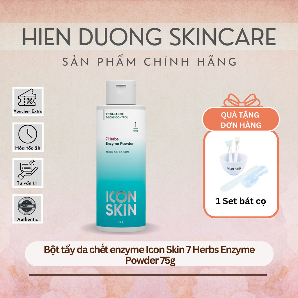 [Đại lý chính hãng] Bột tẩy da chết enzyme Icon Skin 7 Herbs Enzyme Powder 75g | Dành cho da hỗn hợp