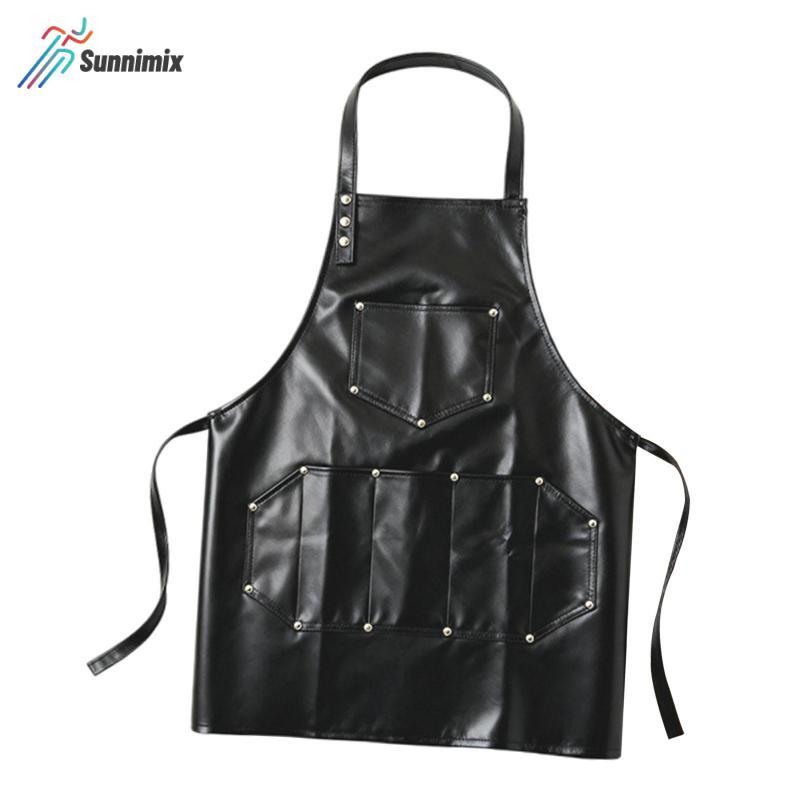 Tạp dề hội thảo Sunnimix Da PU có thể điều chỉnh Túi chống dầu Công cụ chống mài mòn Tạp dề nấu ăn c