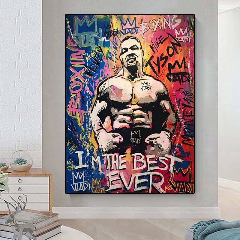 Boxer Mike Tyson Graffiti Poster Boxing Champion Pop Art Canvas Painting I 'm Best Ever Motivational