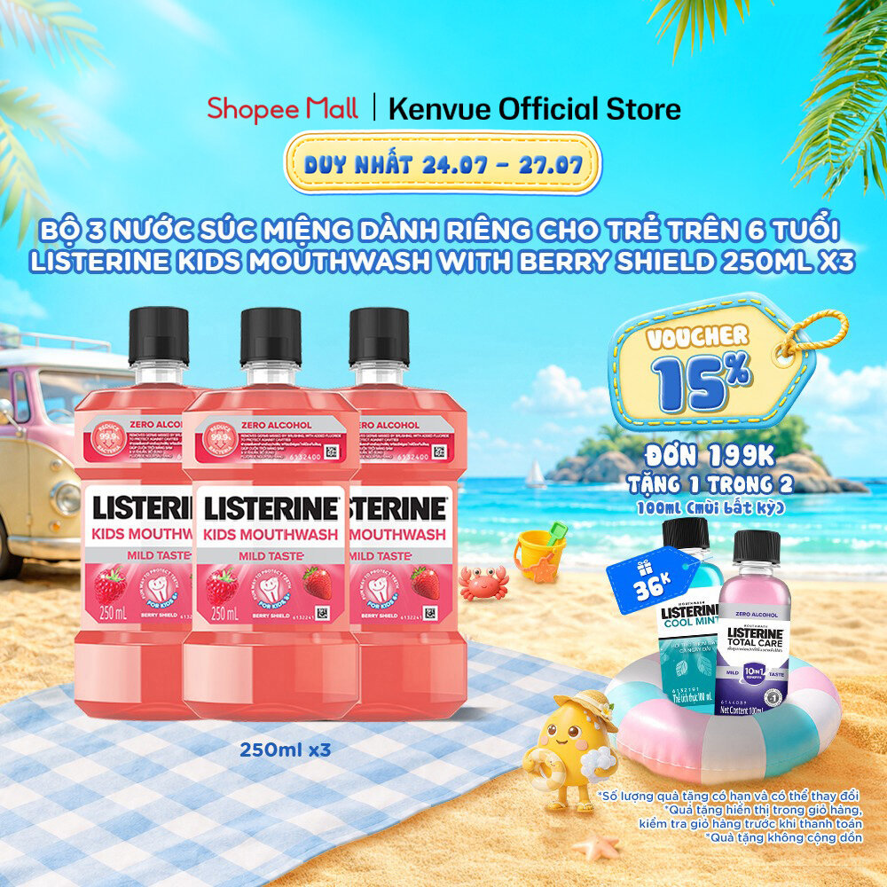 Bộ 3 chai Nước Súc Miệng Listerine Kids Mouthwash with berry shield Dành Riêng Cho Trẻ Trên 6 Tuổi 2