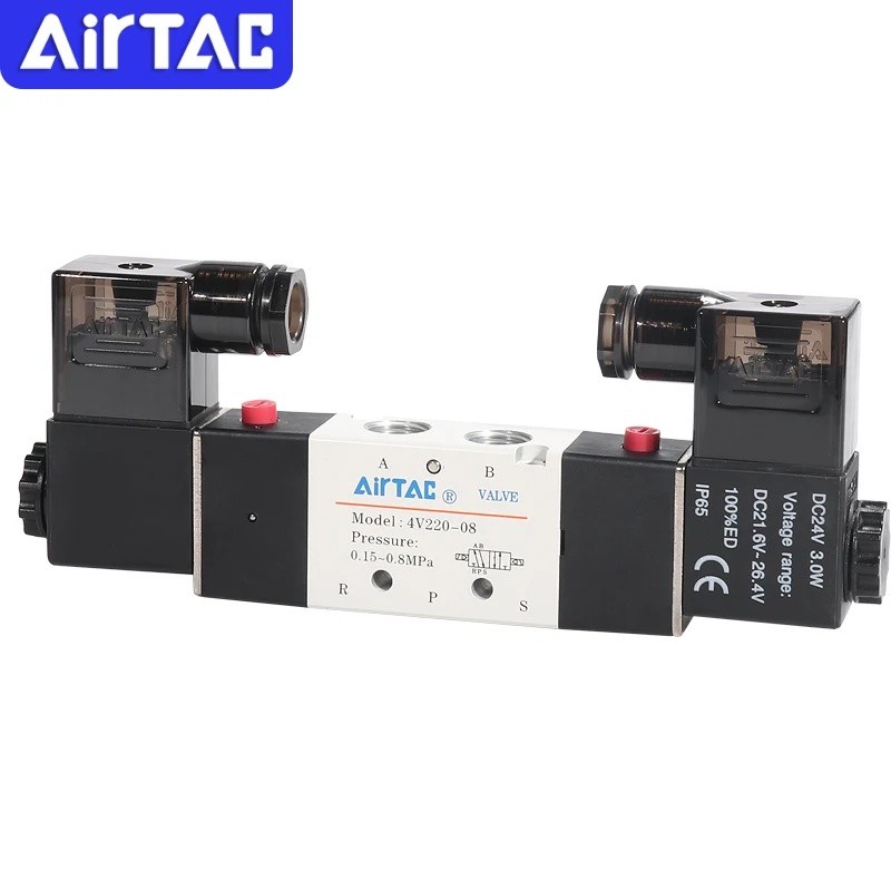 AirTAC 4V120-06 4V220-08 4V320-10 4v420-15 Van điện từ Van khí hai vị trí Van lùi năm chiều 12V 24V 