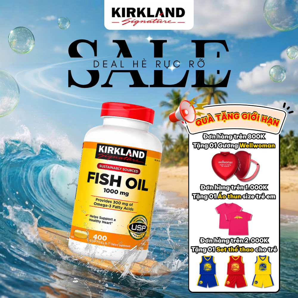 [CHÍNH HÃNG] Viên uống dầu cá bổ sung Omega-3 cho Tim mạch, Thị lực & Não bộ Kirkland Signature Fish
