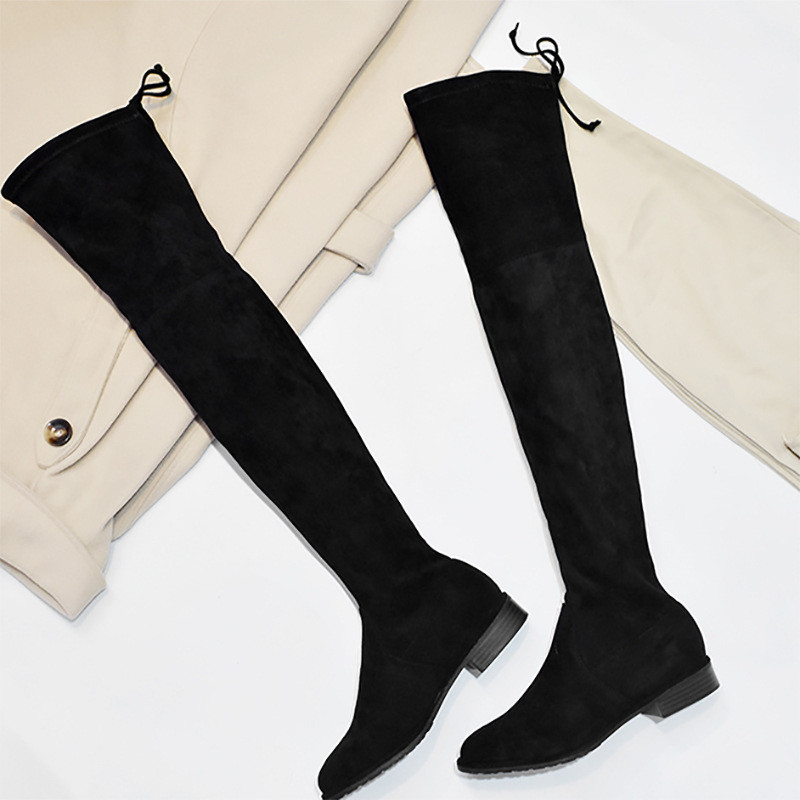 WDRD Over-the-knee women's boots with flat soles and chunky heels, slimming long elastic sock boots 