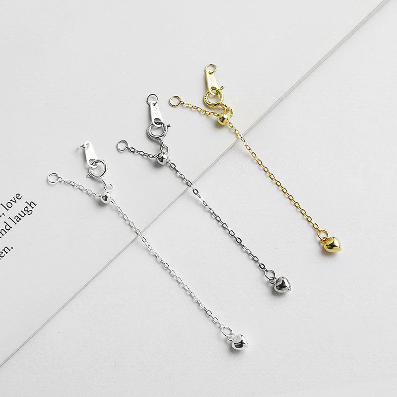 S925 Sterling Silver Seiko Heart Extension Chain DIY Đính cườm Vòng tay Chuỗi kết nối Vòng cổ Silico