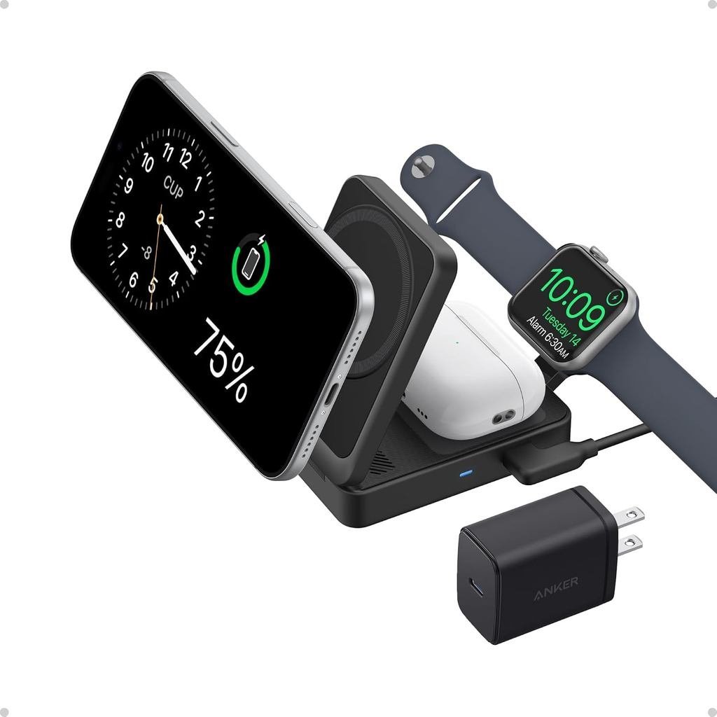 Trạm sạc Anker MagGo 3 trong 1 17, Đế sạc không dây tương thích MagSafe, Bộ sạc có thể gập lại 15W đ