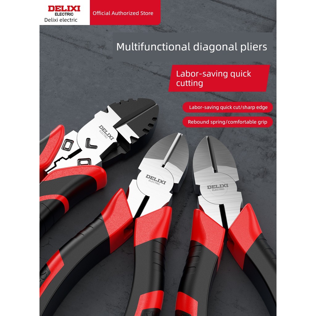 Kìm chéo cấp công nghiệp Delixi có thể cắt dây thép Kìm chéo đa chức năng lệch tâm Kìm cắt dây