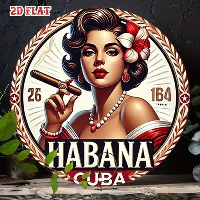 CIFbuy Poster kim loại tròn Habana Vintage, trang trí tường thanh cổ điển
