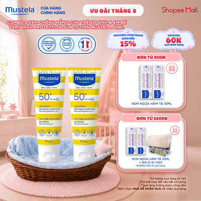 Combo 2 Kem Chống Nắng Cho Trẻ Sơ Sinh & Em Bé Very High Protection Sun Lotion Mustela 40ml