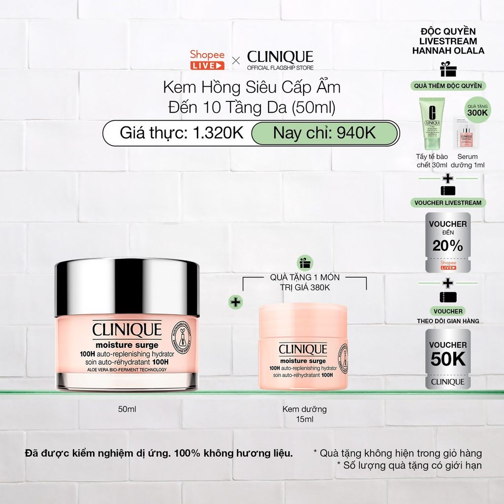 [CliniquexHannah] Kem hồng dưỡng ẩm nhanh chóng 100H Clinique Moisture Surge 100H Auto-Rep