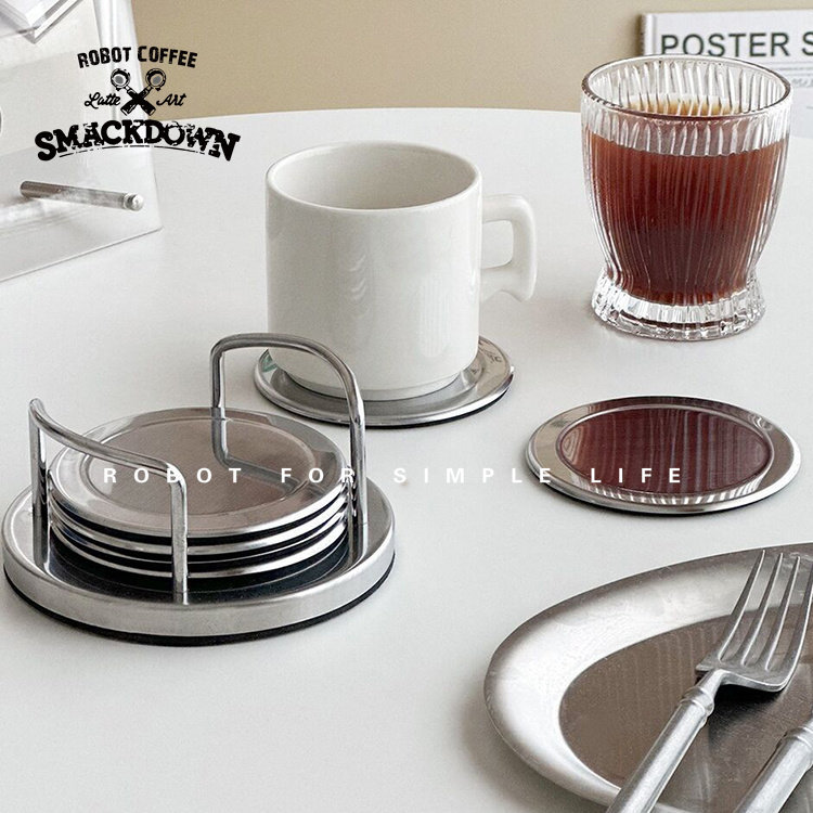 Hàn Quốc ins Phong Cách Thép Không Gỉ Coaster Retro Coaster Tròn Coaster Ly Cốc Cà Phê Coaster Ba Ch