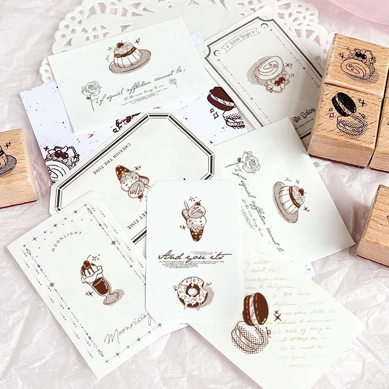 [] Dòng Món Tráng Miệng Bằng Gỗ Sổ Tay Cói Tinh Tế Gỗ Sọc Nhựa Bề Mặt Trà Chiều Món Tráng Miệng Seal