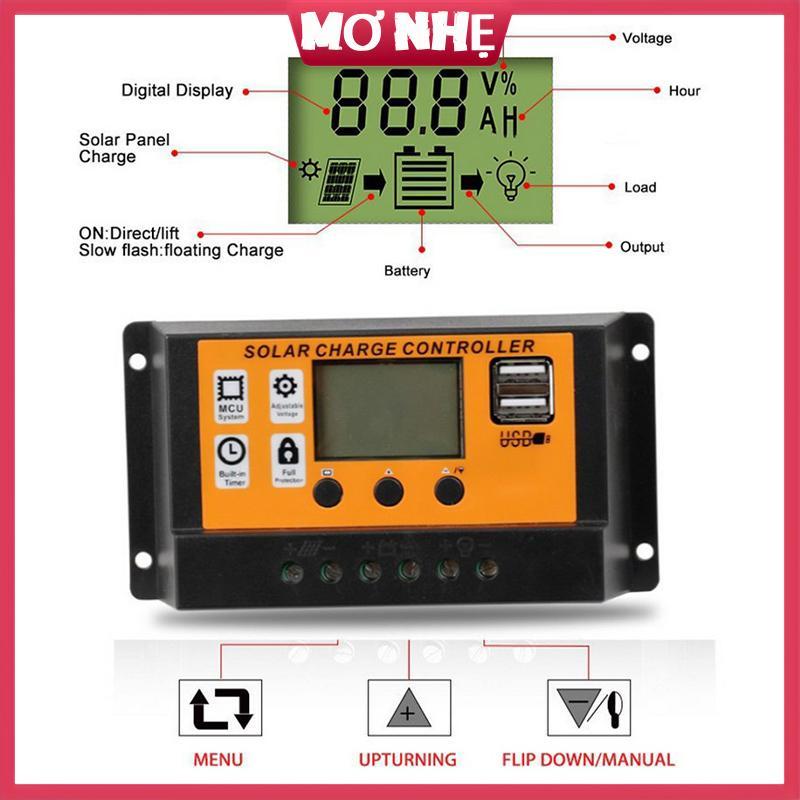 Cơ nhẹ 12V/24V 30A PWM SOLAR CHARGE CONTROLLER with LCD display & Dual USB Output cơ nhẹ