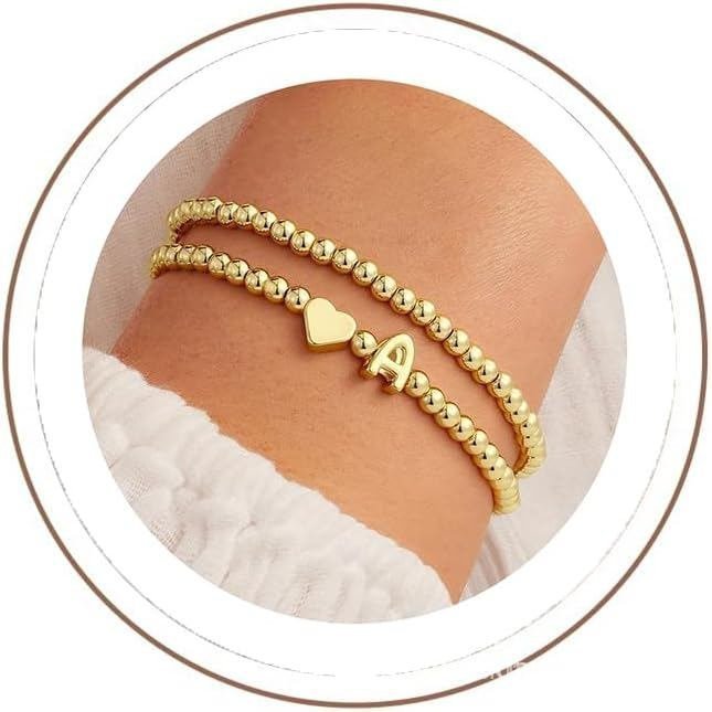UrsteelMother 'sDayGiftLadiesGirls-Exquisite14KGold-PlatedBearaceletLadiesFashionLetterA-ZHeart-Shap