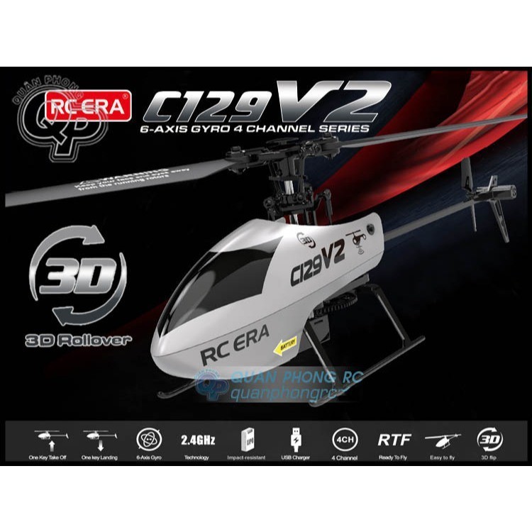 Máy Bay Trực Thăng C129 V2 4CH 6 Axis Gyro Flybarless 2.4Ghz RC Helicopter With 3D Rollover RTF