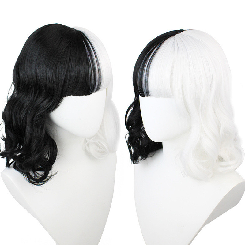 [Bán Tóc Giả] Phim Trực Tiếp Cruella de Vil Đen Trắng Phù Thủy Cruella cos Tóc Giả Halloween Âm Dươn