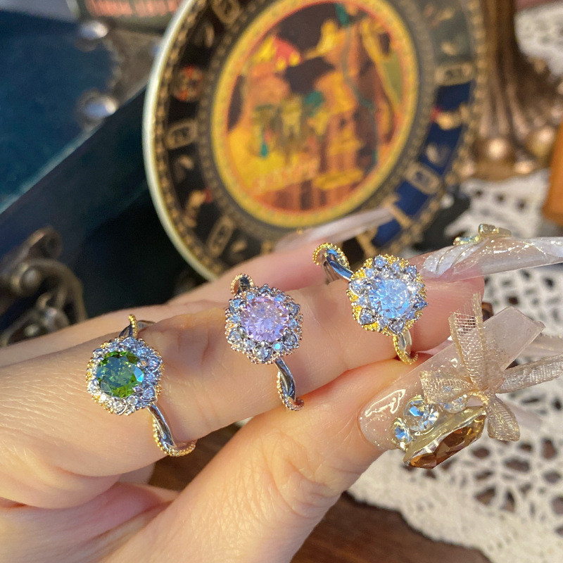 Jingui 18k Thụy Sĩ Ánh Sáng Ô Liu Xanh Sáng Mạ Nhẫn Sang Trọng Cung Điện Đá Quý Phấn Hoa Ren Seiko L