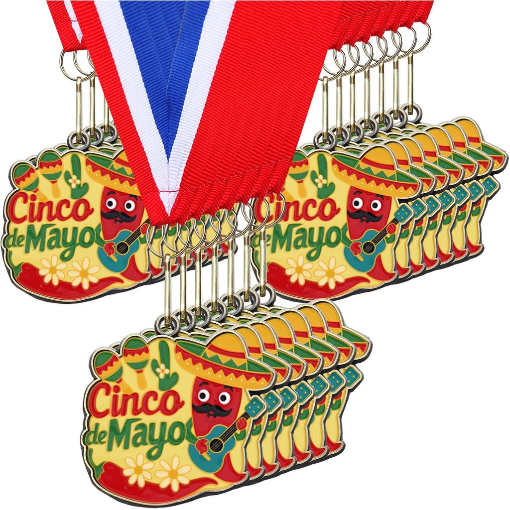 20 Huy Chương Cinco de Mayo 2 Inch Màu Vàng Kim, Giải Thưởng Tiệc Mexico Kèm Ruy Băng, Dùng Làm Quà 