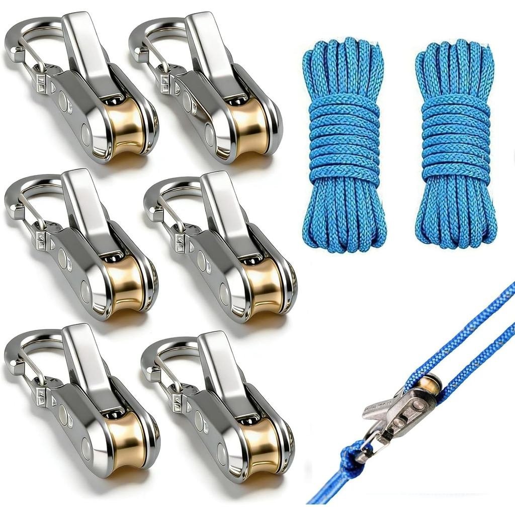 Roightener & GuylineTensioner (6Pack) -HeavyDutyRetractableParacordwithAlloyCarabinerClip, Windproof