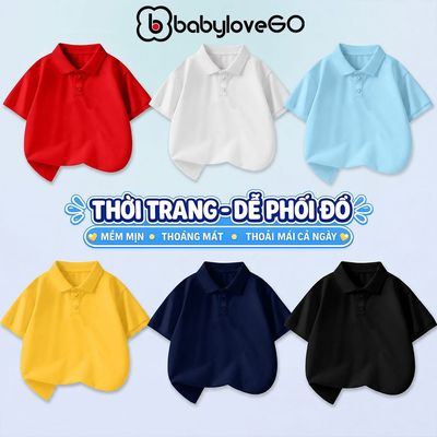 Áo polo cho bé BabyloveGO áo thun cộc tay cổ bẻ mềm mịn thoáng mát cho bé 10-45kg