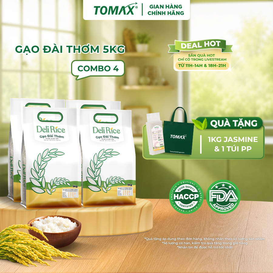 Combo 4 Túi Gạo Đài Thơm Deli Rice 5kg Dẻo Mềm, Thơm Ngon Tự Nhiên – TOMAX