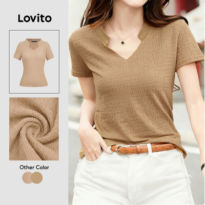 Áo thun nữ Lovito kaki xuân hè diềm xếp nếp phong cách thường ngày L189ED025