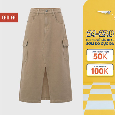 Chân váy nữ CANIFA chất liệu cotton dáng dài xẻ tà có túi hộp 6KS26S004