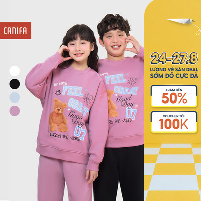 Áo nỉ unisex trẻ em CANIFA cào lông dày dặn ấm áp có hình in 3TW25W001