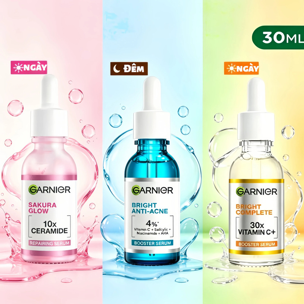 Dưỡng Chất Garnier Giảm Mụn Sáng Da Skin Naturals Bright Complete Anti-Acne Booster 30ml