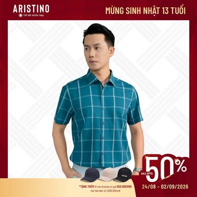 Áo Sơ Mi Nam Xanh Kẻ Aristino Regular Fit Tone Xanh Thanh Lịch Hiện Đại Họa Tiết Đan Lát ASS132AS3